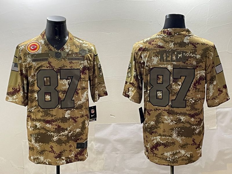 Men Kansas City Chiefs 87 Kelce Camo 2025 Nike Olive Salute To Service Limited NFL Jersey style 2